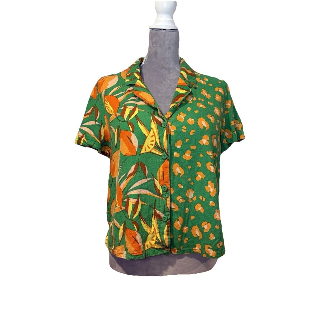 Tabitha Brown & Target XL Leopard Orange‎ Print Linen Blend Blouse Top Tropical